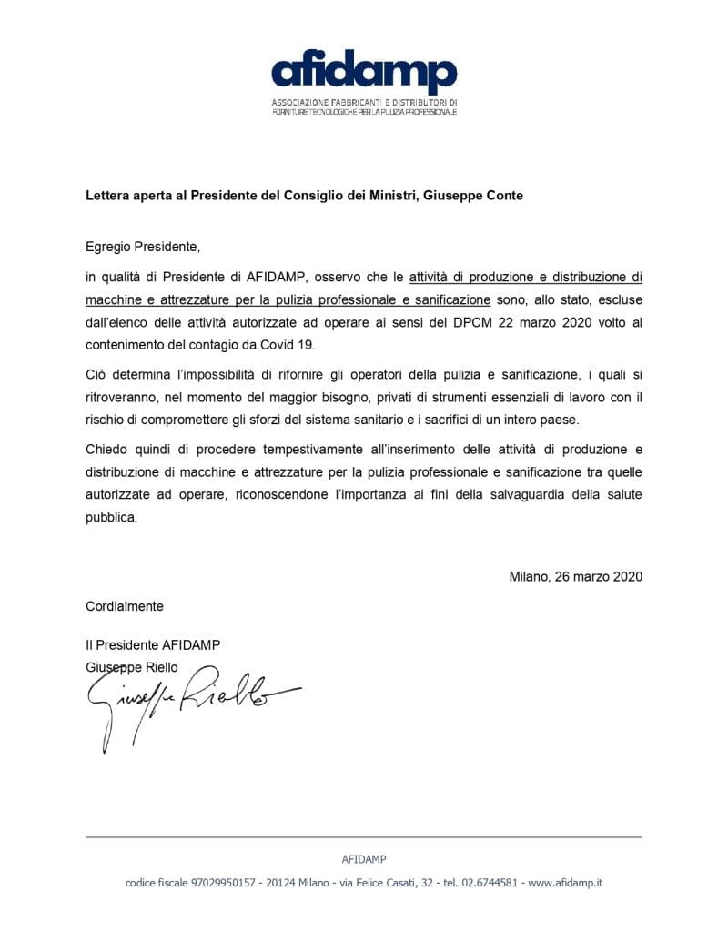 Afidamp: lettera aperta al Presidente del Consiglio