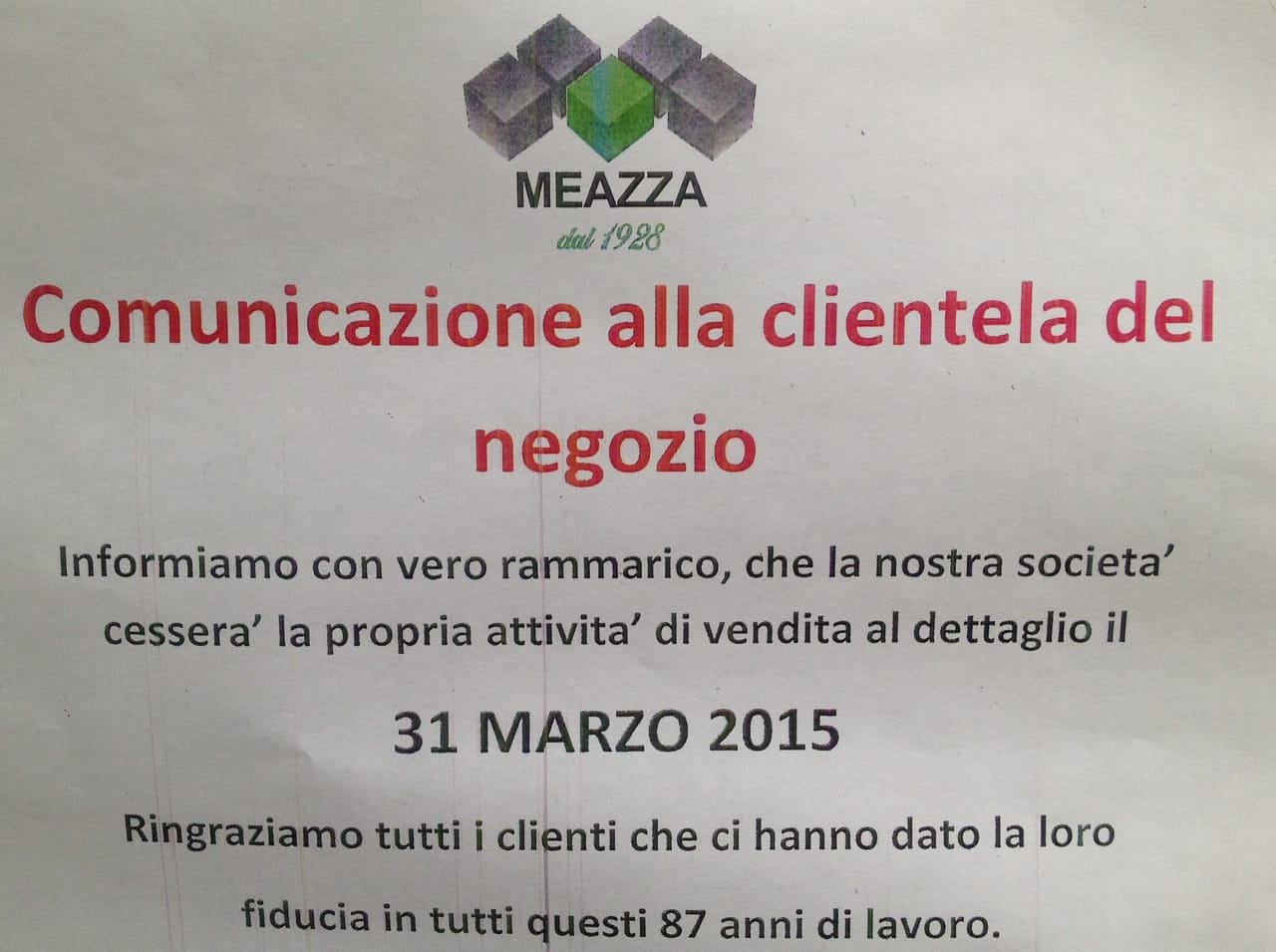 F.lli Meazza chiude dopo 87 anni di attività