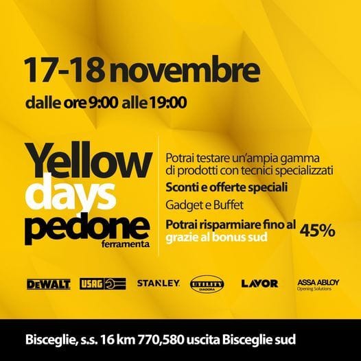 Yellow Days Pedone: due giorni di sconti e offerte speciali!