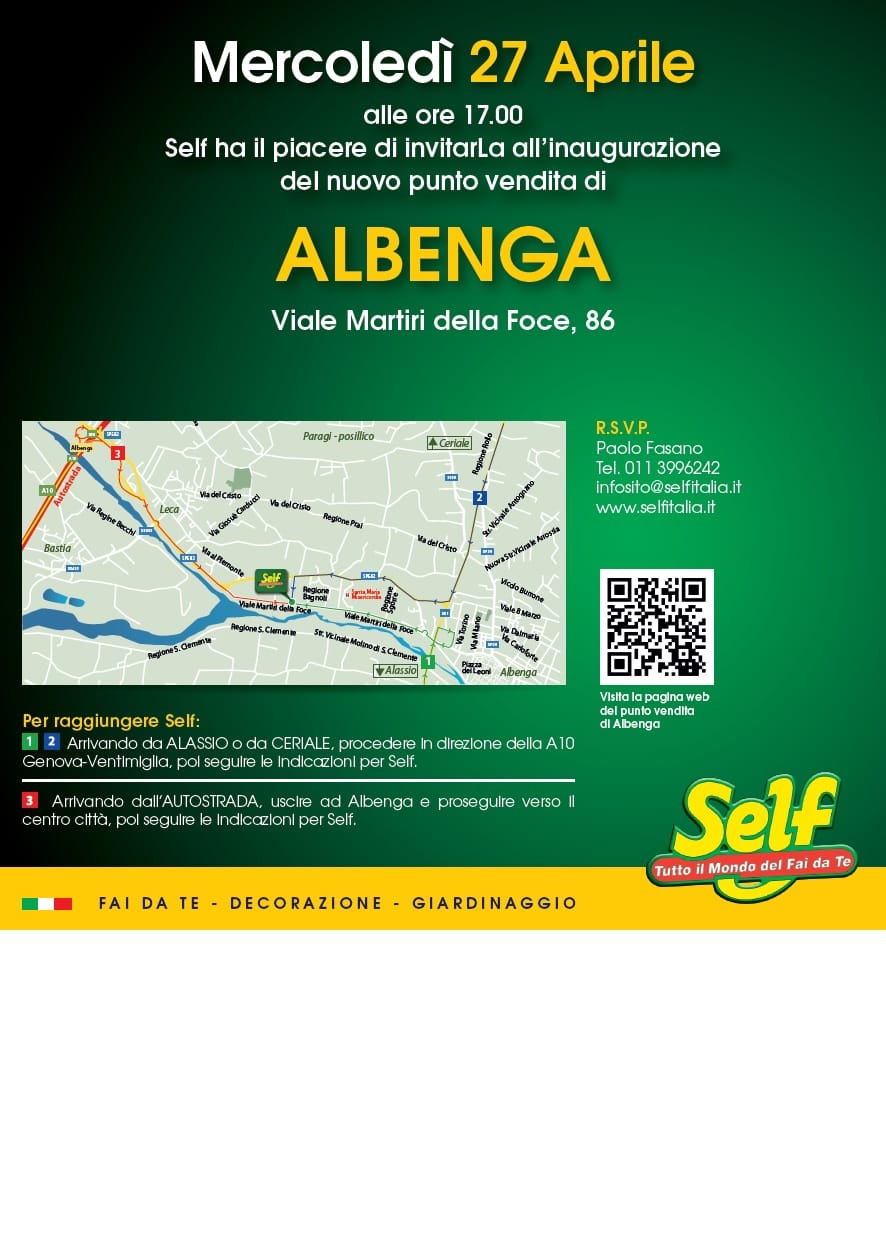 Self apre il 27 aprile ad Albenga (SV)