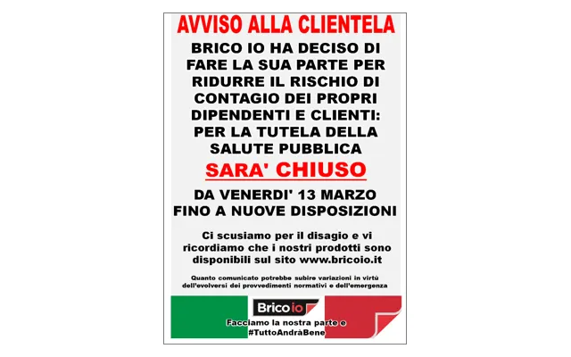 Brico io chiude temporaneamente i propri negozi