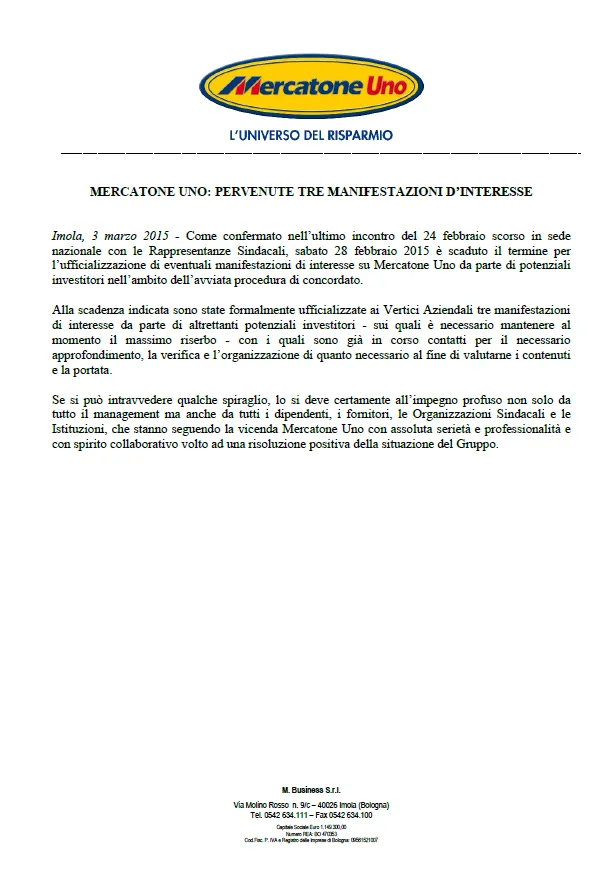 Mercatone Uno: sono tre i possibili acquirenti