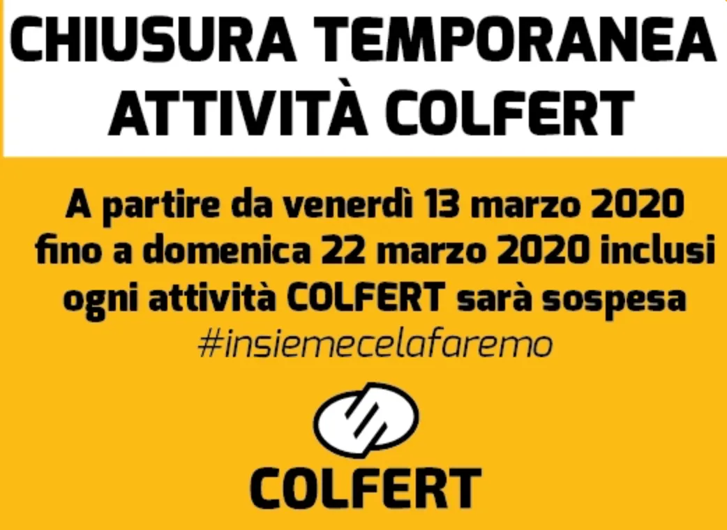 Colfert sospende tutte le attività fino a domenica 22 marzo
