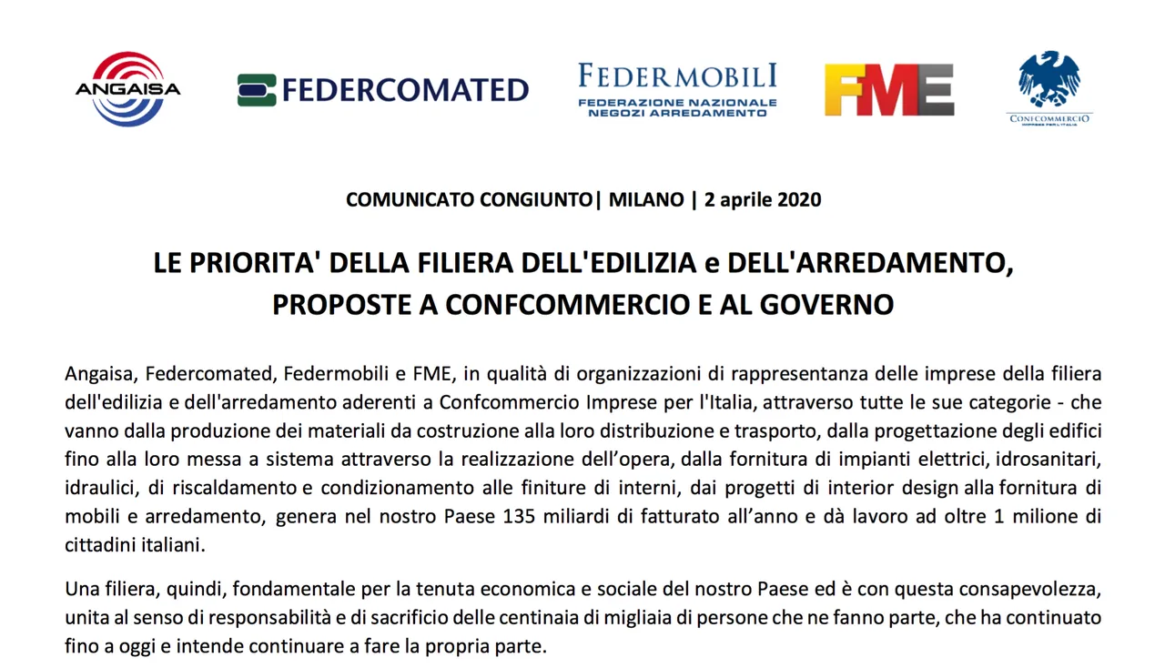 Le priorità della filiera dell'edilizia e dell'arredamento