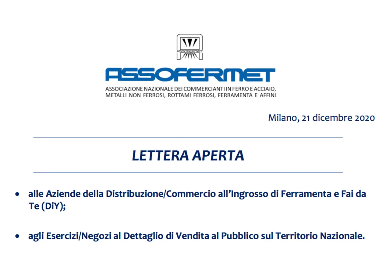Filiera della ferramenta sempre aperta: la lettera di Assofermet