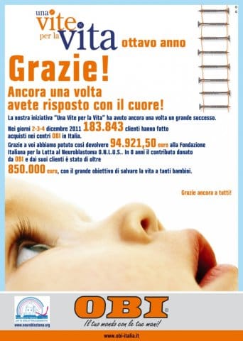 “Una vite per la vita” di Obi Italia raggiunge quota 850.000 euro 2